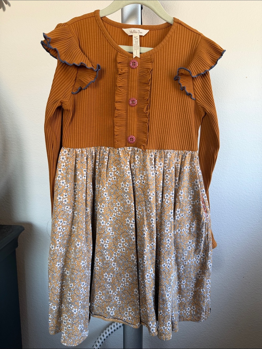 Matilda Jane Mustard Ribbed Top with Floral Skirt Dress